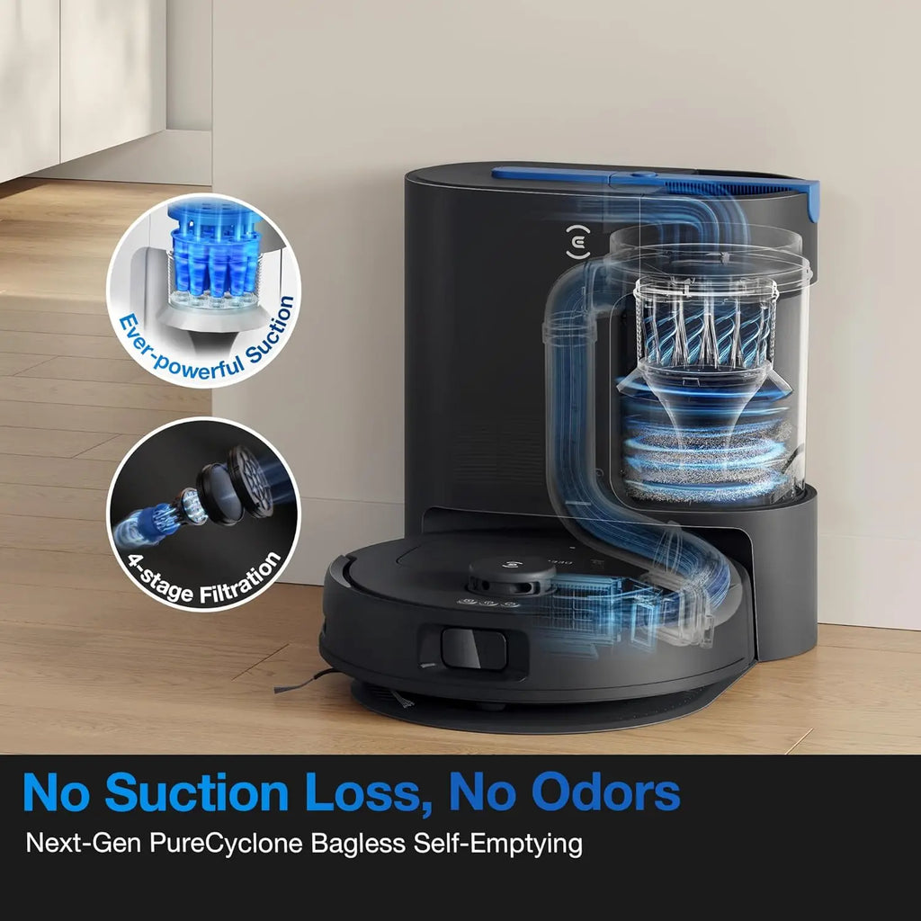 Self-Emptying Robot Vacuum and Mop, 10000Pa Suction, Tangle-Free for Pet Hair, Smart Mapping, 300 Min Runtime
