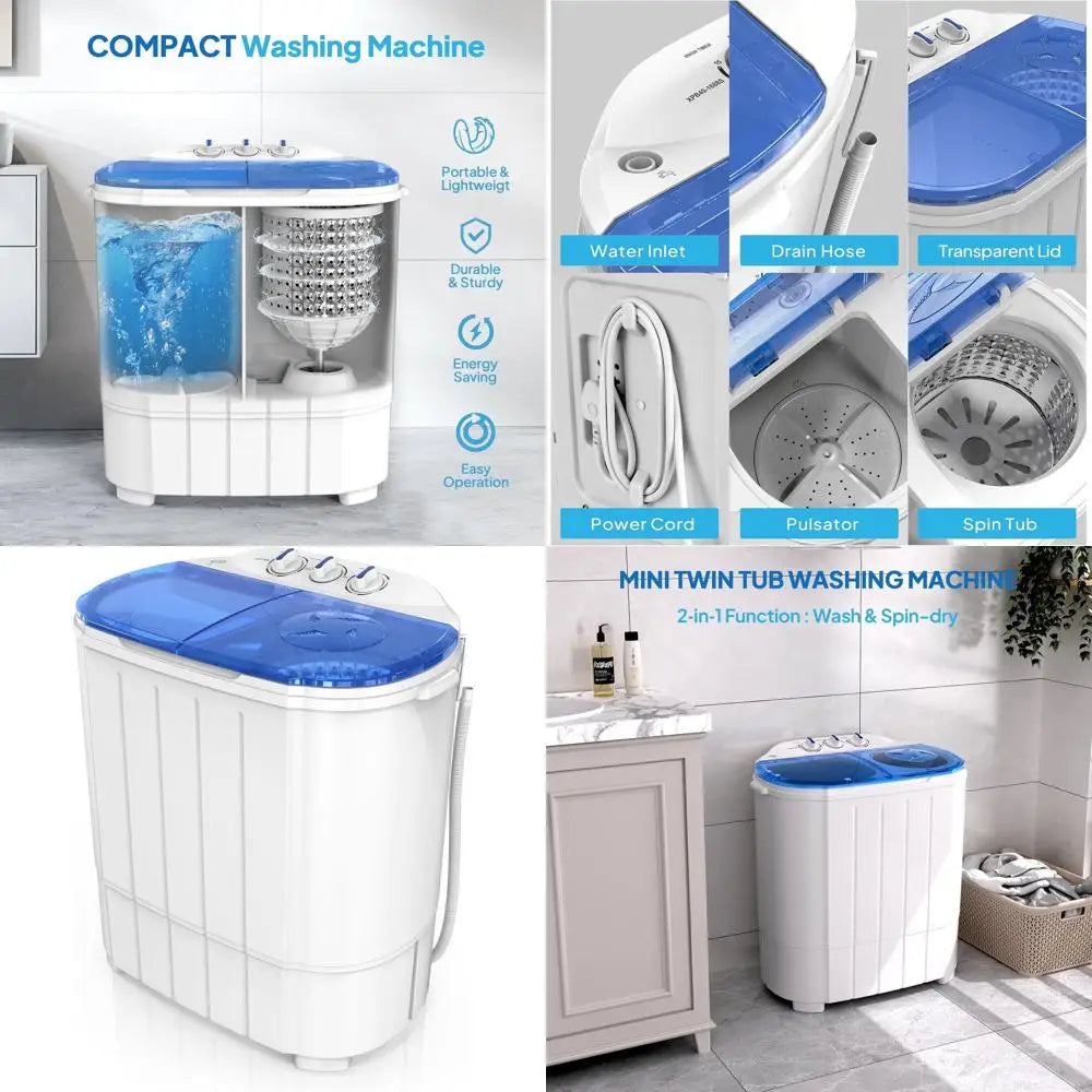 7lbs Electric Washer & 4lbs Spin Dryer Combo - Portable Laundry Solution for RV, Camping, Dorms & Apartments