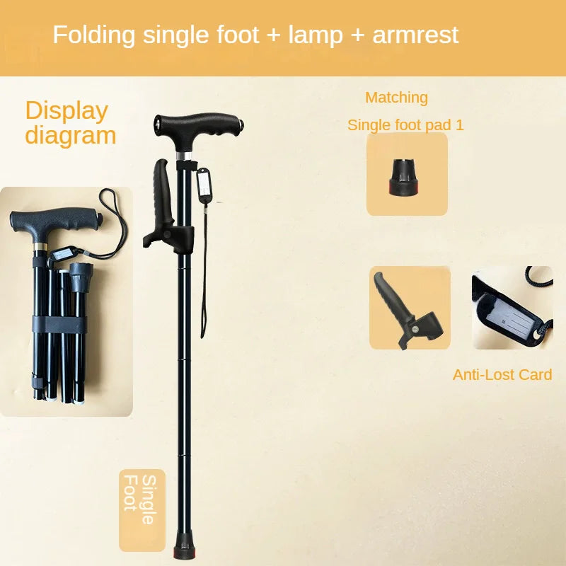 Outdoor Multifunction Walking Stick Trekking Poles Telescopic Fold Crutches Hiking Stick Crutch Elderly Metal Stick Walking Cane