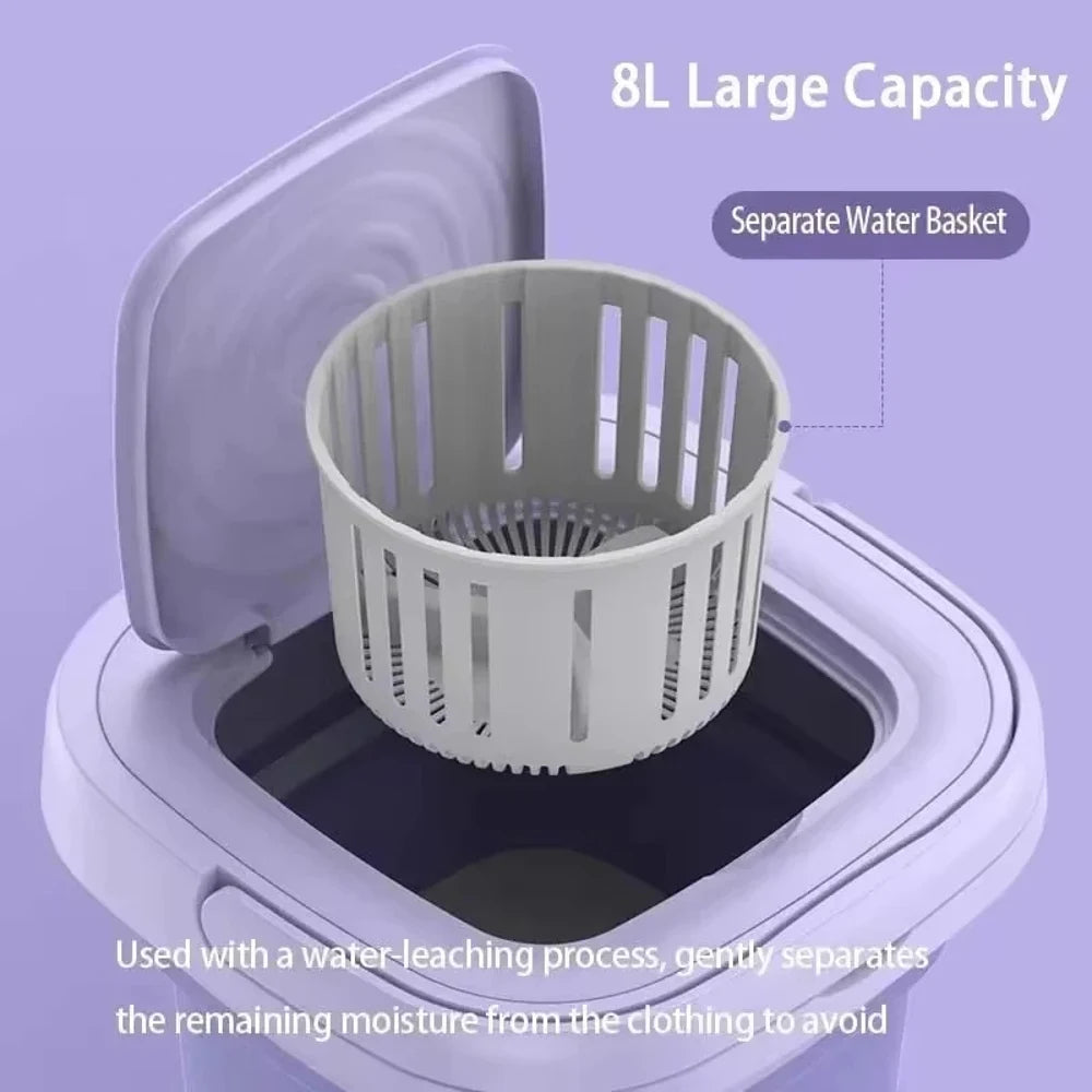 8L Small Folding Washing Machine Portable Mini Laundry Bucket Deep Cleaning Machine Space-saving Classified Washer for Underwear