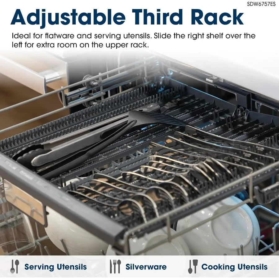 Slide-In Dishwasher 24 Wide Stainless Steel Finish with Soil Sensors Premium White LED Lighting Smooth Glide Rails Heated Dry R