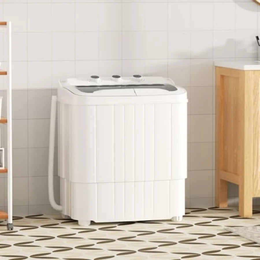 Portable 16 Lbs Compact Mini Washer and Dryer Combo Semi-automatic Twin Tub Laundry Machine with Drain Pump for Dorms rtments R
