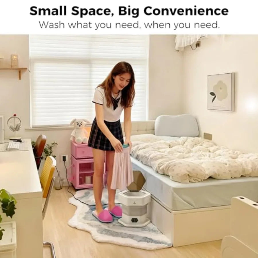 Portable 12L Folding Washing Machine for Baby Clothes Underwear Delicates - Foldable Quiet Space-Saving Laundry Machine in Whit