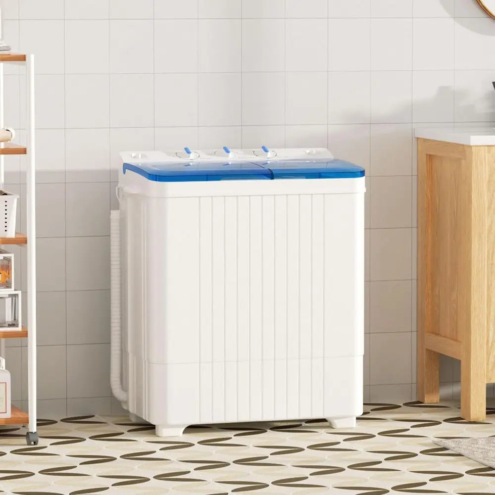 Compact Twin-Tub Laundry Washer & Dryer Combo, 18lbs Wash & 10lbs Spin, Ideal for Dorms, Camping, RVs, Blue & White