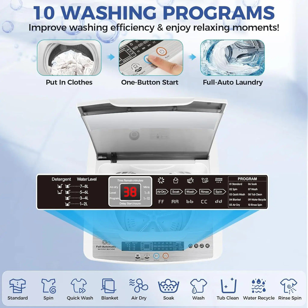 Portable Washing Machine, 20Lbs Capacity Full-Automatic Portable Washer Machine, 2.8Cu.ft Compact Washing Machine, Customized