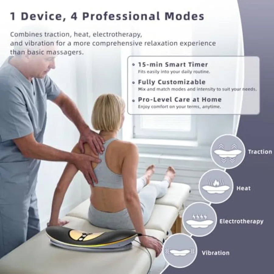 4-in-1 Electric Lumbar Traction Device - Adjustable Back Massager for Deep Tissue Pain Relief with Heat, Vibration, Electrothera