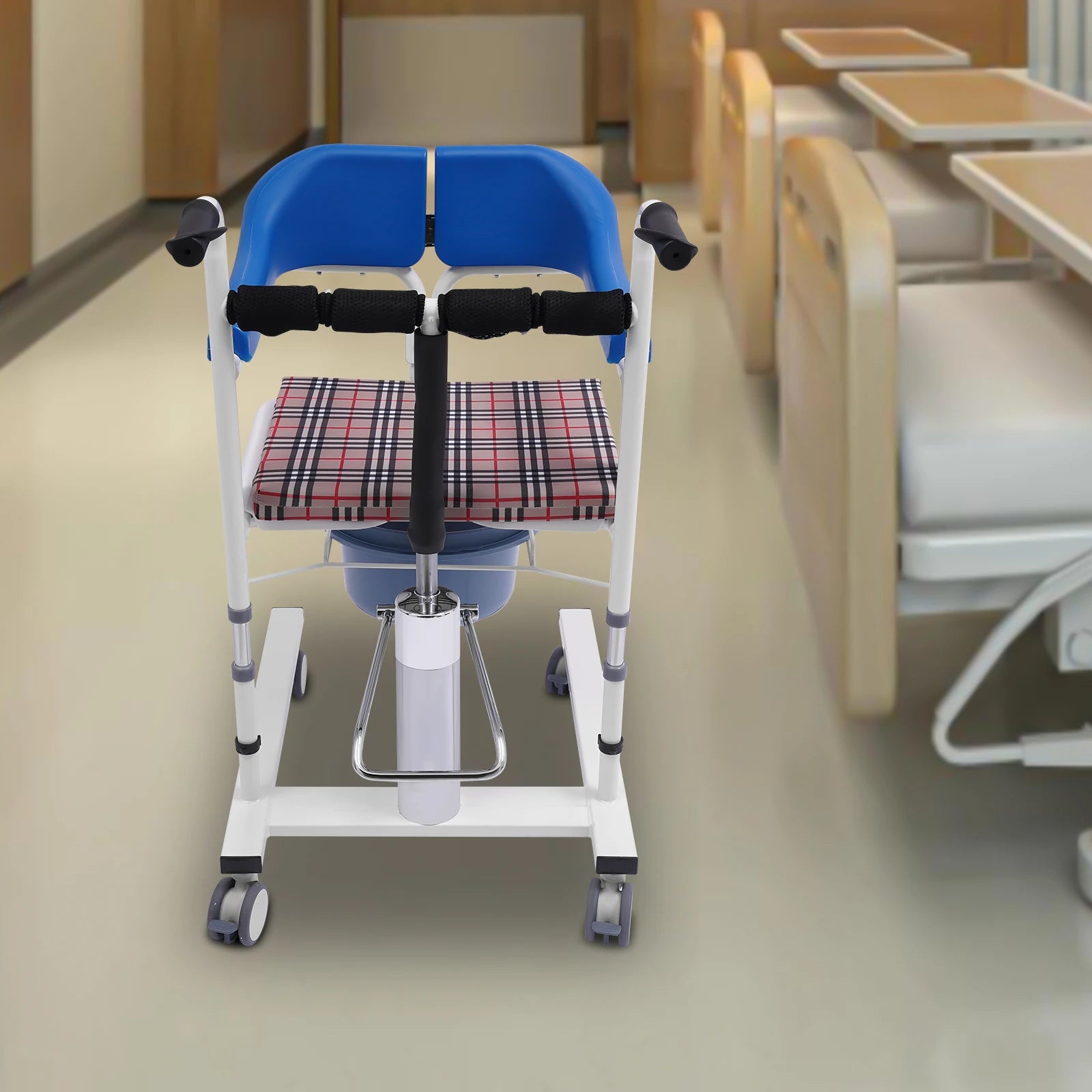 Hydraulic Patient Lift Nursing Chair Transport Seat with Commode, Adjustable Height Transfer Wheelchair for Elderly and Disabled