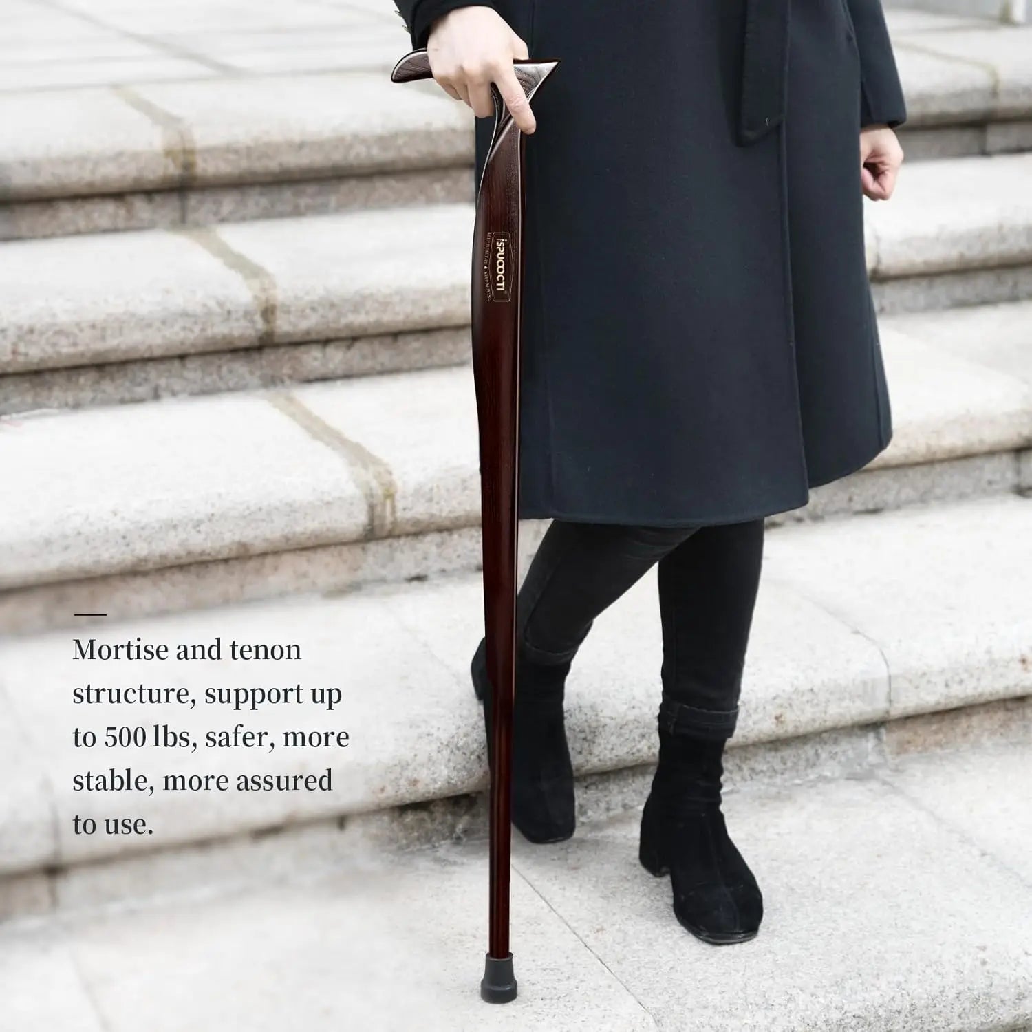 Natural Solid Wood Walking Cane with Rubber Tips and Travel Bag - Ergonomic Unisex Cane for Seniors