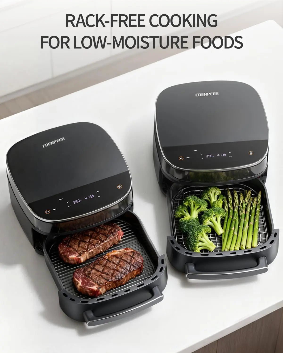 6QT Large Air Fryer with Dual Heating, No Flip Needed, Quiet 50dB for Family Meals