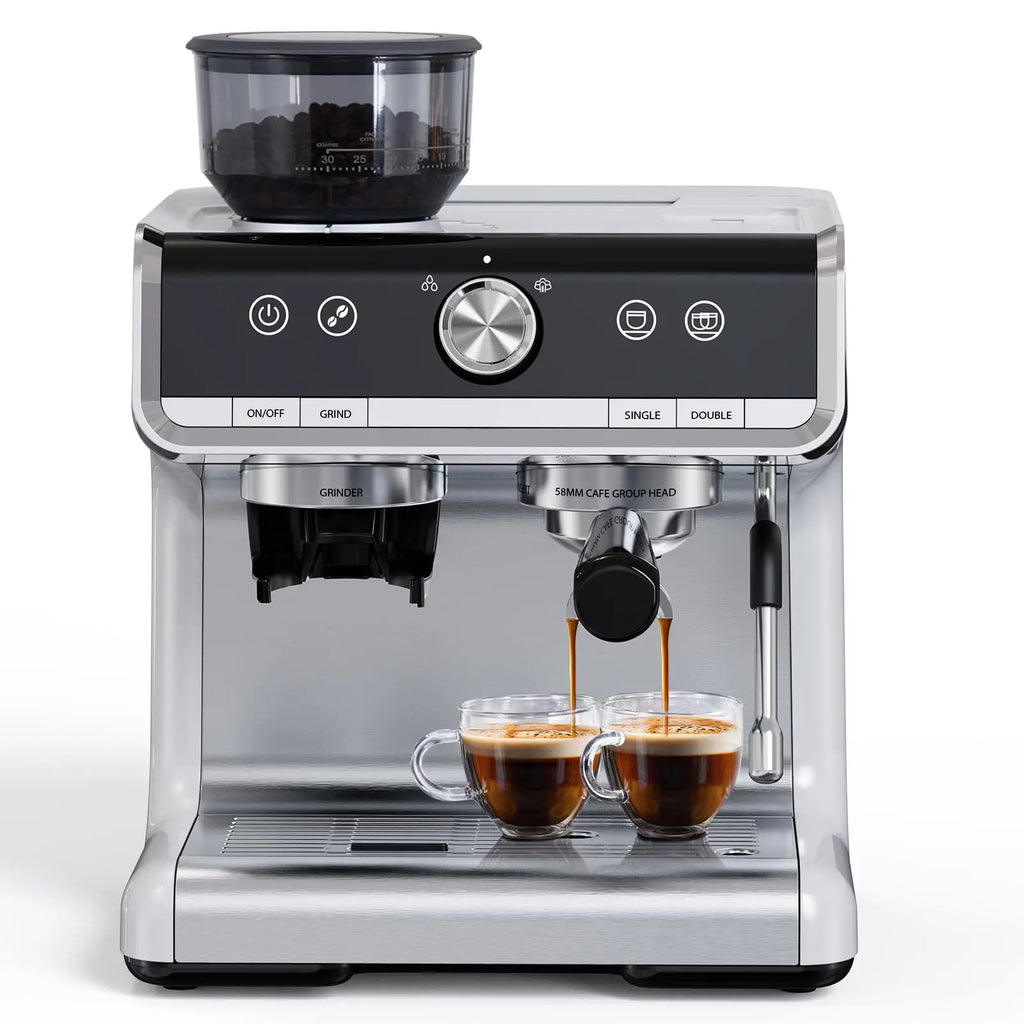20 Bar Semi-Automatic Coffee Maker Professional Coffee Machine With Bean Grinder & Steam Wand For Home Office