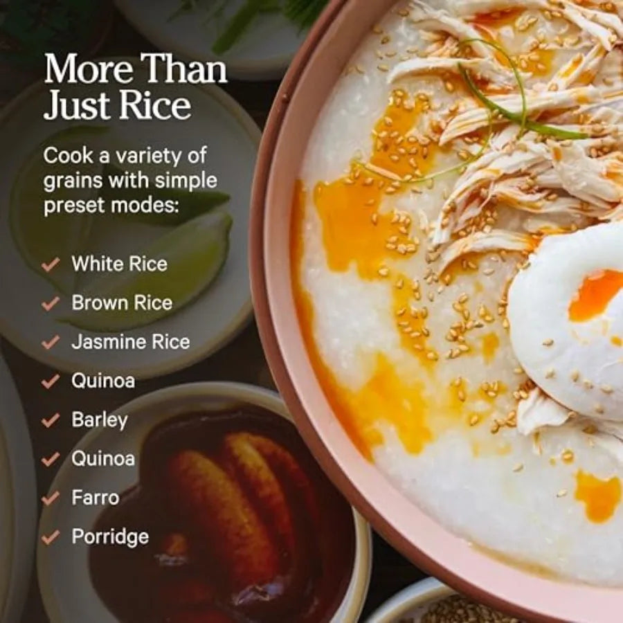 6-Cup Compact Rice Cooker with Ceramic Nonstick Inner Pot for White Brown Rice Oatmeal Grains Fuzzy Logic Multi-Cooker with Del