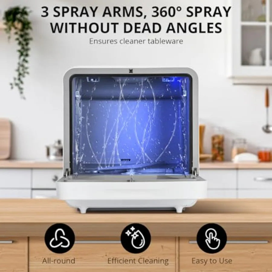 Portable Countertop Dishwasher with with 5L Built-in Water Tank6 Washing Programs 2 Water Inlet Methods 3 Spray Arms Low Noice