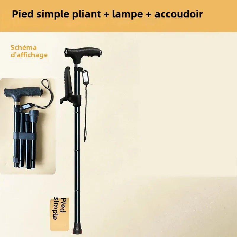Outdoor Multifunction Walking Stick Trekking Poles Telescopic Fold Crutches Hiking Stick Crutch Elderly Metal Stick Walking Cane