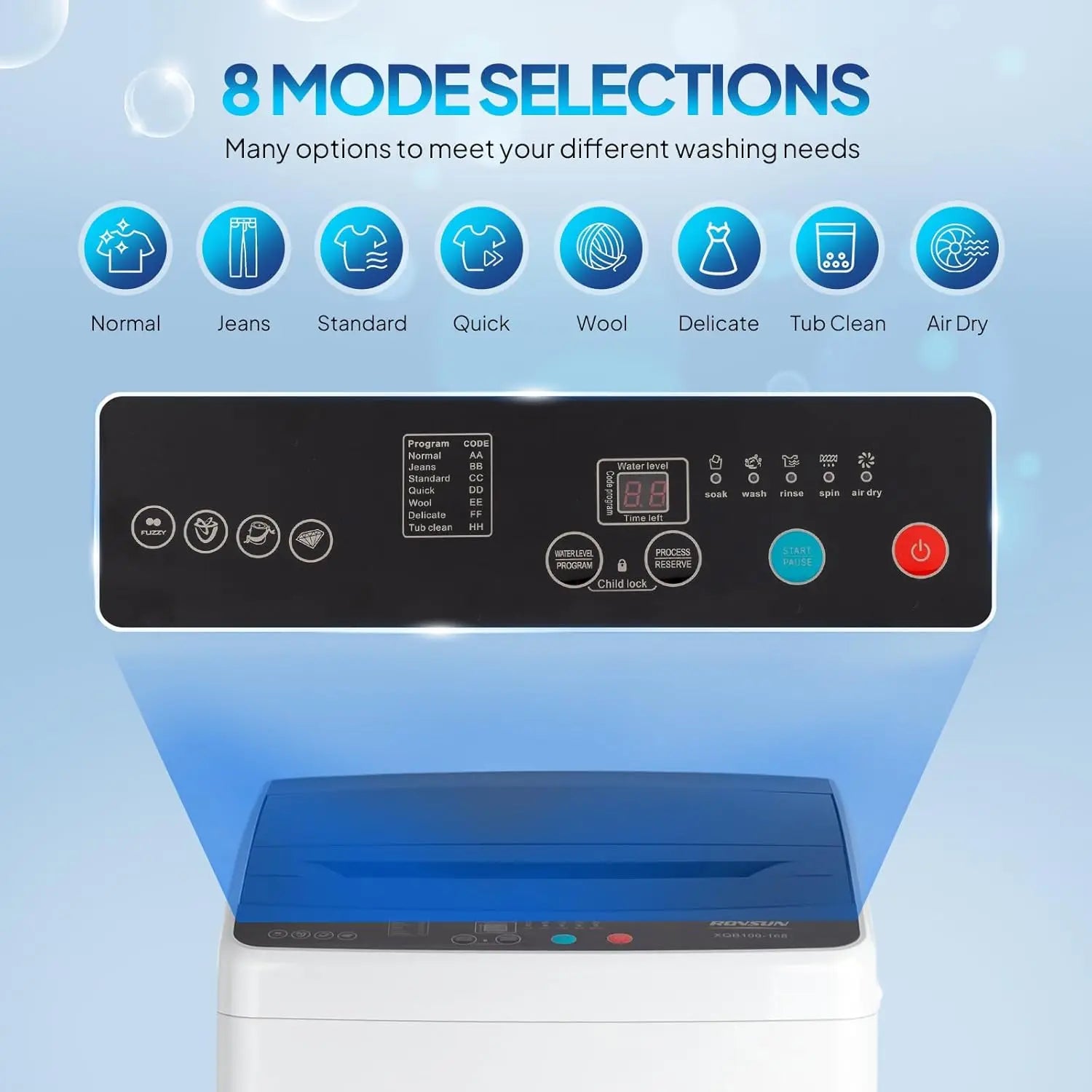 30LBS Washing Machine, Full-Automatic Portable Washer with Stainless Steel Drum, Electric Laundry Machine, Washer, Customized