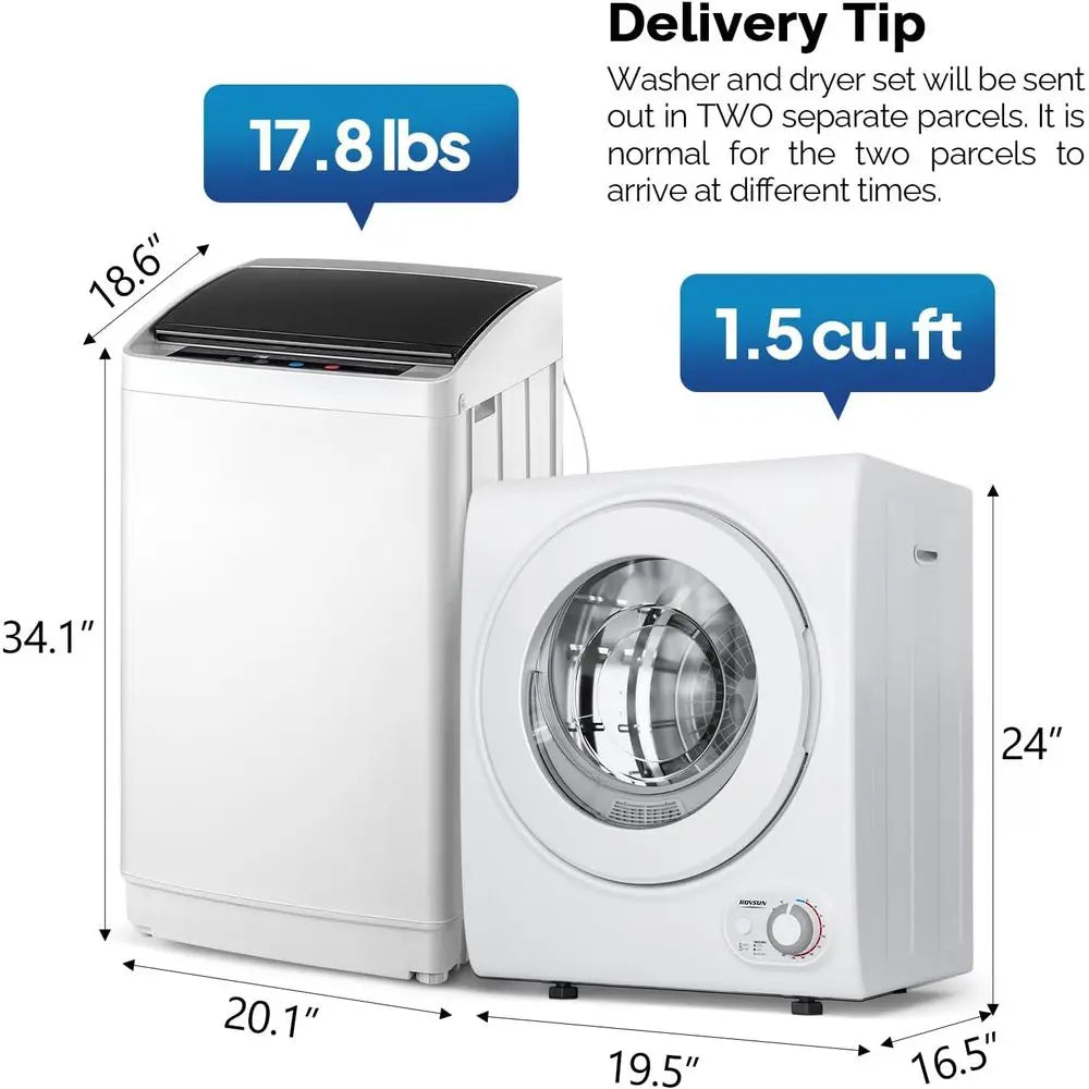 Compact 17.8 lbs Automatic Washer and 1.5 Cu. Ft. Portable Dryer Combo Set with Stainless Steel Tub for Small Spaces