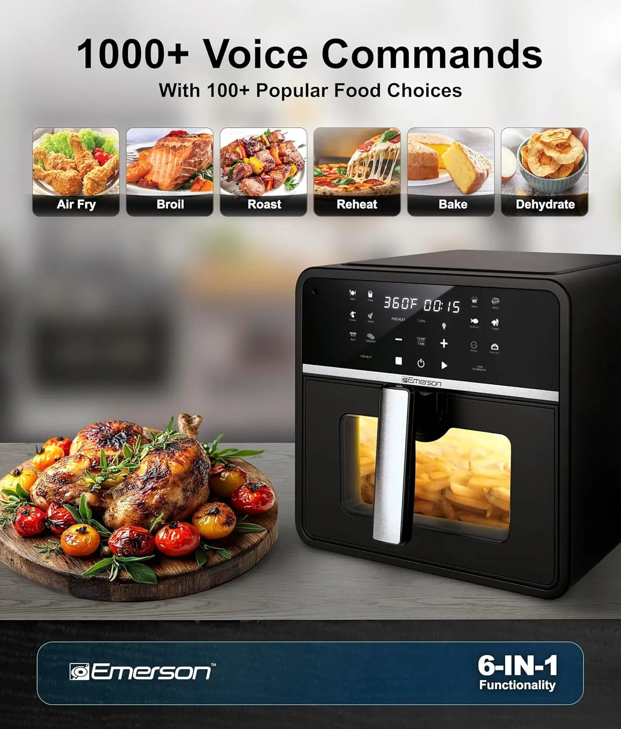 10QT 6-in-1 Air Fryer with Voice Control, No App Needed, 1000+ Commands, 1700W for Frying, Baking & More