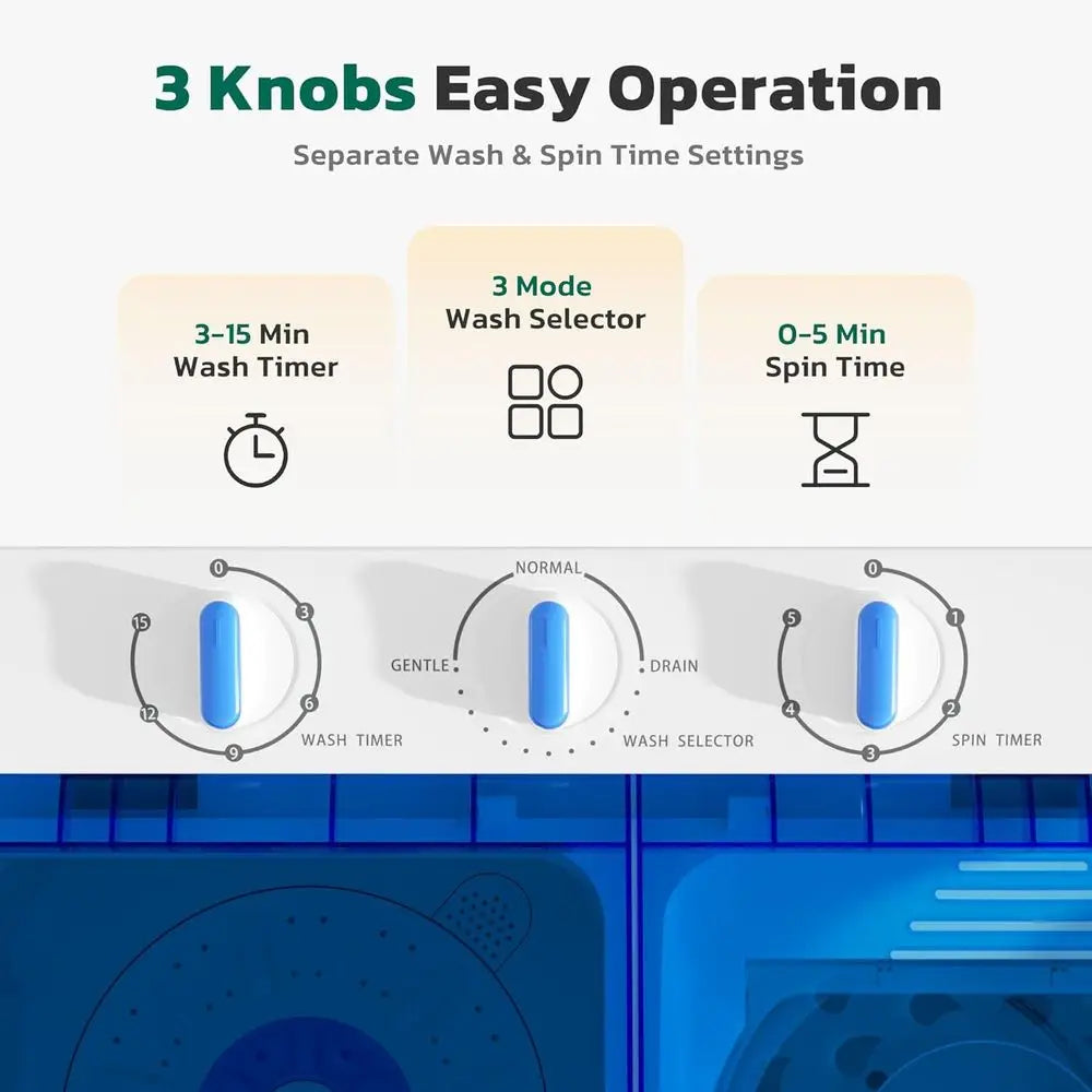 Compact Twin-Tub Laundry Washer & Dryer Combo, 18lbs Wash & 10lbs Spin, Ideal for Dorms, Camping, RVs, Blue & White