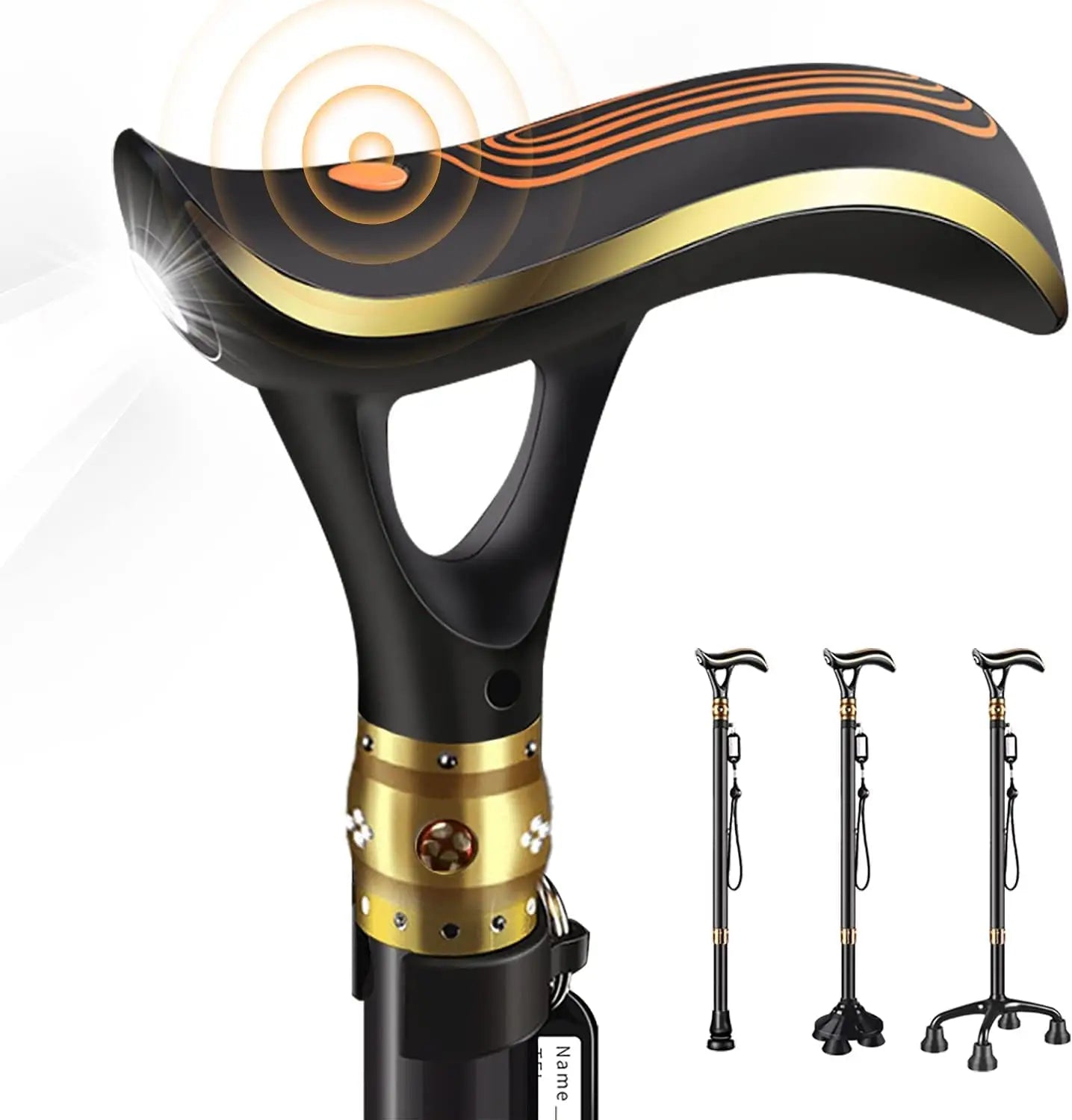 Smart Alarm Walking Cane for Men & Women, Telescopic Adjustable with USB Charge and LED Light, Lightweight Stable