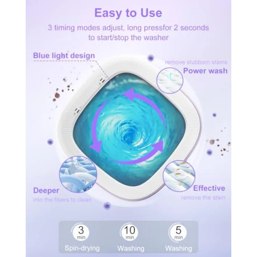 16L Portable Washing Machine Large Capacity Compact Laundry Machine of Underwear Baby Clothes Socks 3 Cleaning Modes Suitable f