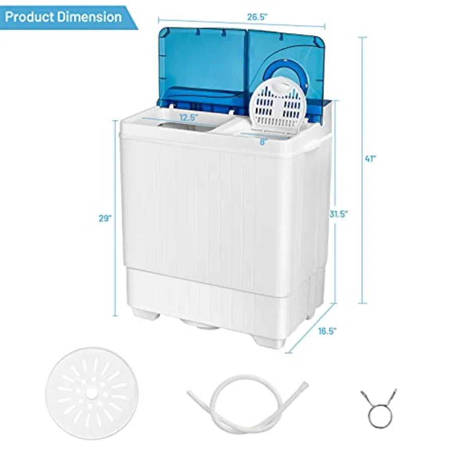 Semi-automatic Twin Tub Washing Machine with Spin Dryer 26lbs Ccity Built-in Drain Pump Portable Compact Laundry Washer for rtm