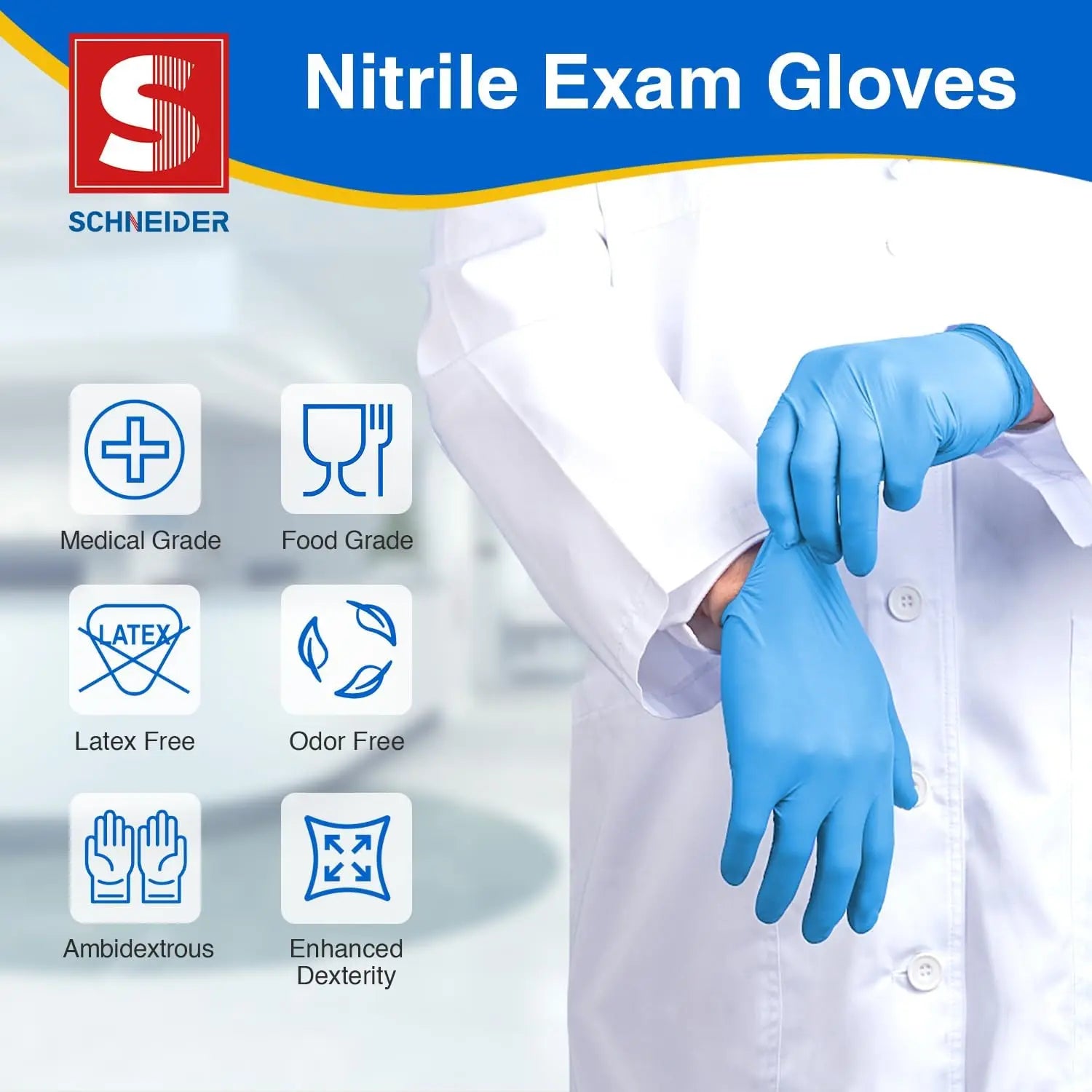 Nitrile Exam Gloves, Medical Grade Blue Disposable Gloves Latex Free, Rubber Glove for Cleaning, Cooking, Food Prep