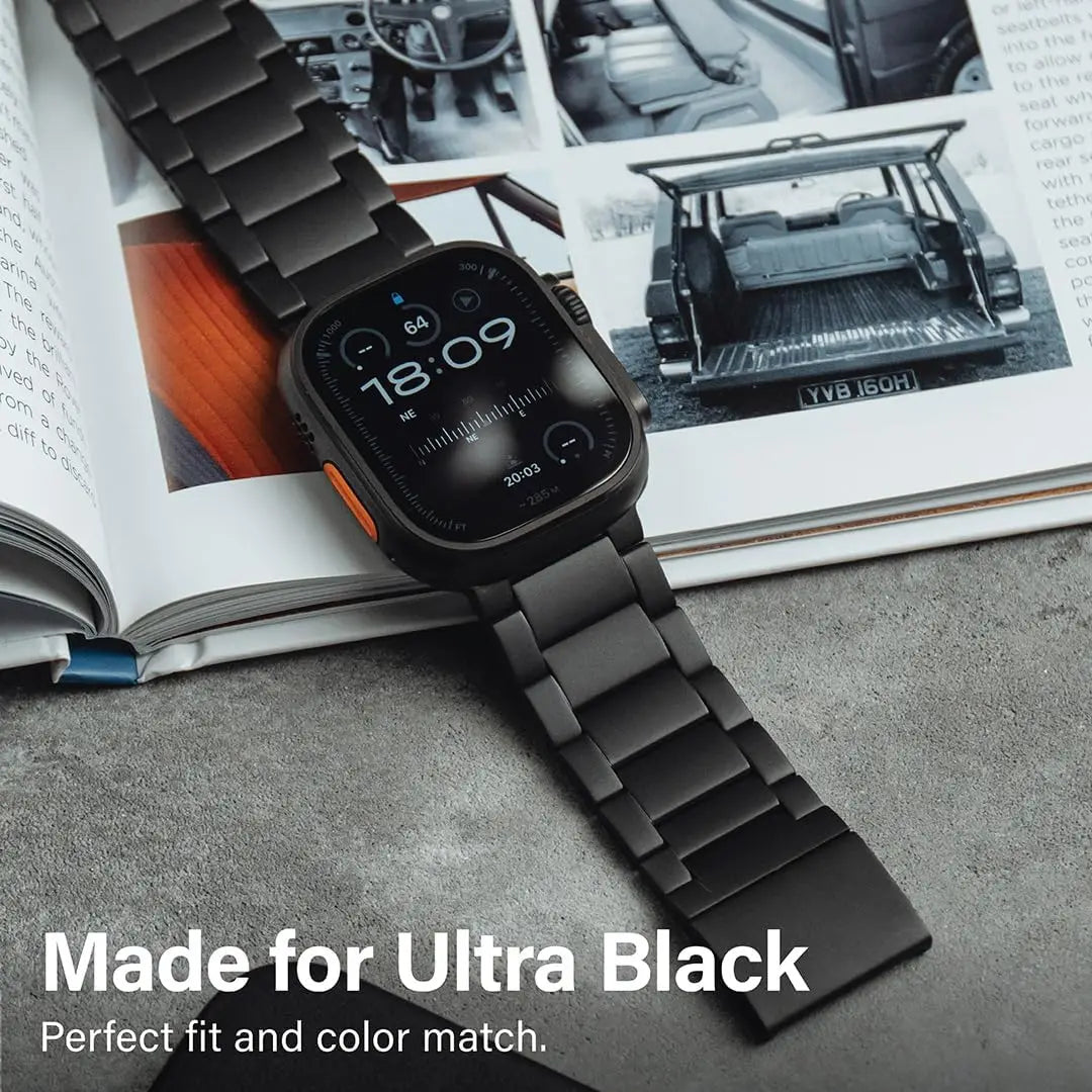 Adjustable Titanium Watch Band for Apple Watch Ultra 3 & 2, Black 49mm with Magnetic Clasp and DLC Scratch Resistance
