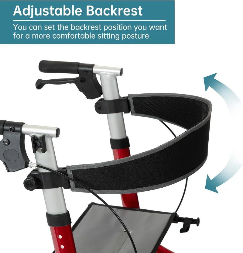 All-Terrain Rollator Walker with Seat, Outdoor Rolling Walker, 12” Non-Pneumatic Tire Front Wheels, Compact Folding Desi