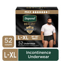 Real Fit Incontinence Underwear for Men Adult Diapers L/XL Black 52 Count Designed for Active Lifestyle Comfort Leak-Proof Prot