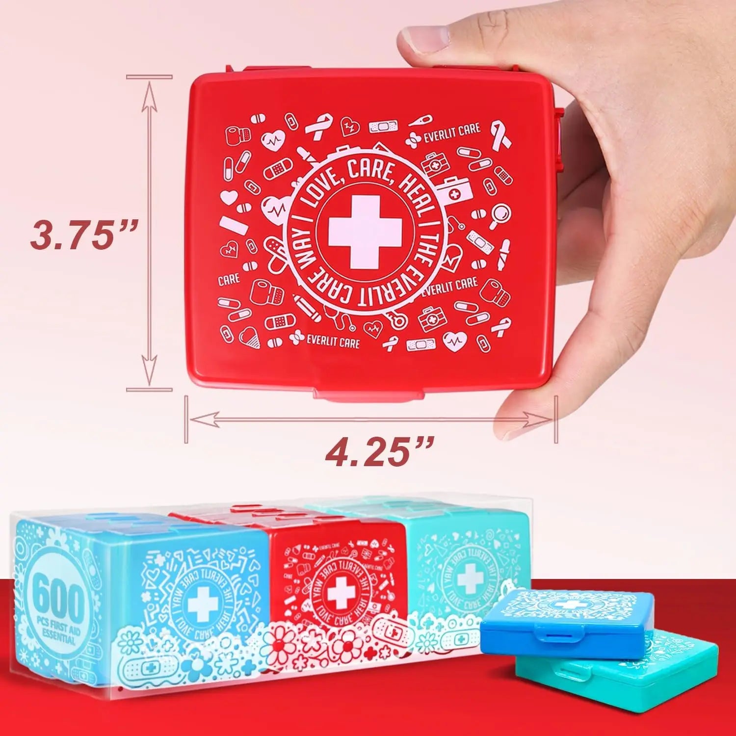 Mini First Aid Kit with 50 Items - Portable Hard Case for Travel, Camping, Home & Office (48 Packs)