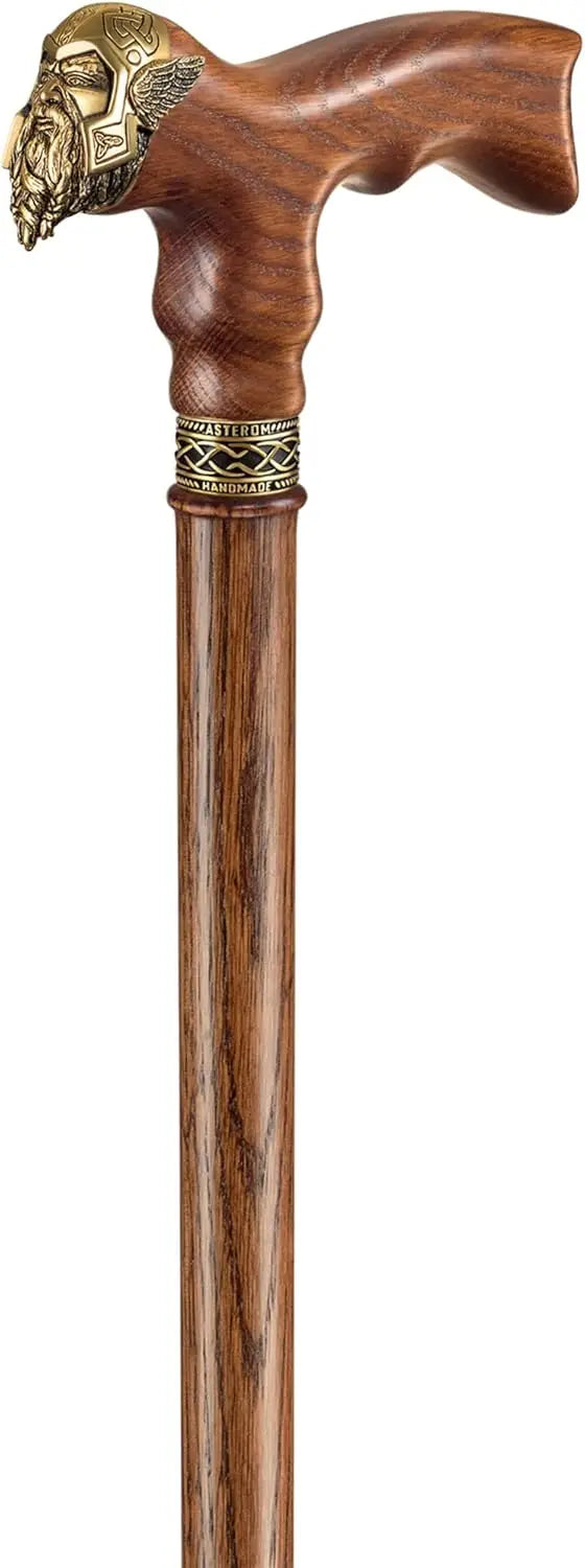 Handmade Viking Walking Cane for Men & Seniors - Unique Wooden Design, Cool Thor-Inspired Caramel Finish