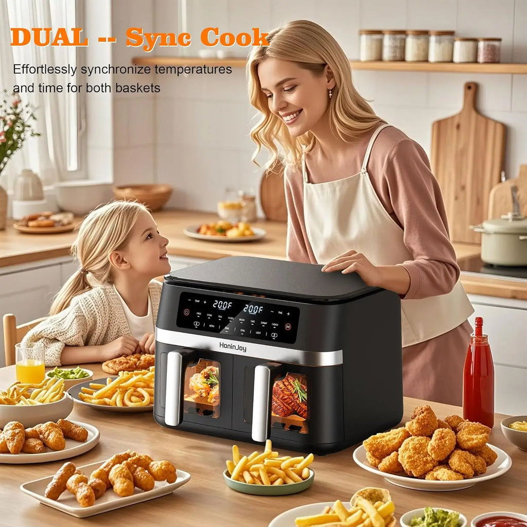 12QT Dual Basket Air Fryer with Viewing Window, Digital Touchscreen, and 50 Paper Liners for Oil-Free Cooking