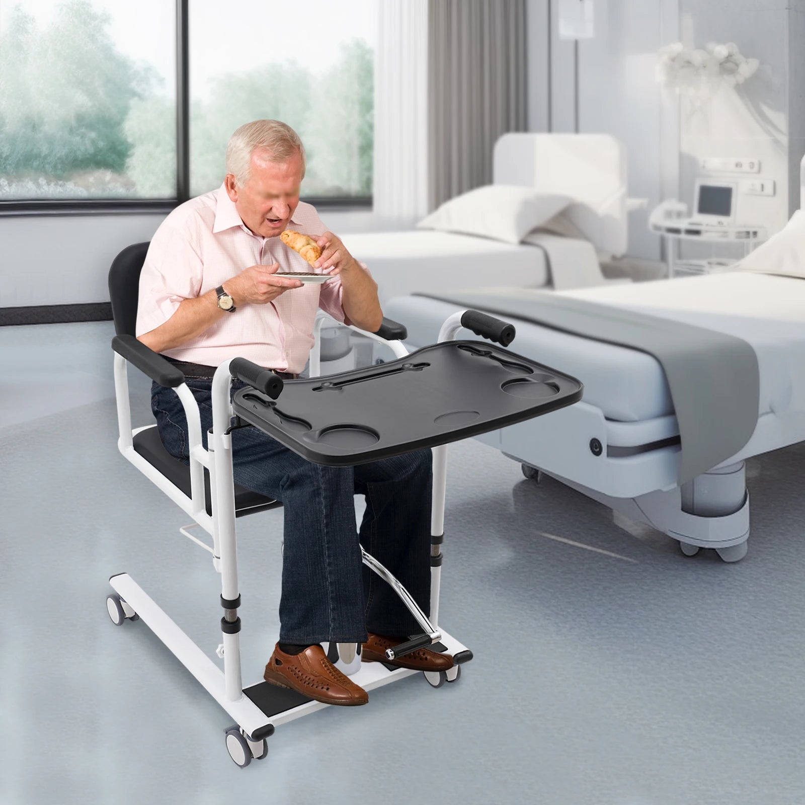 330lbs Hydraulic Patient Lift Chair 180° Split Bath Commode Seat Transfer Adjustable Height Detachable Cushion & Portable Potty