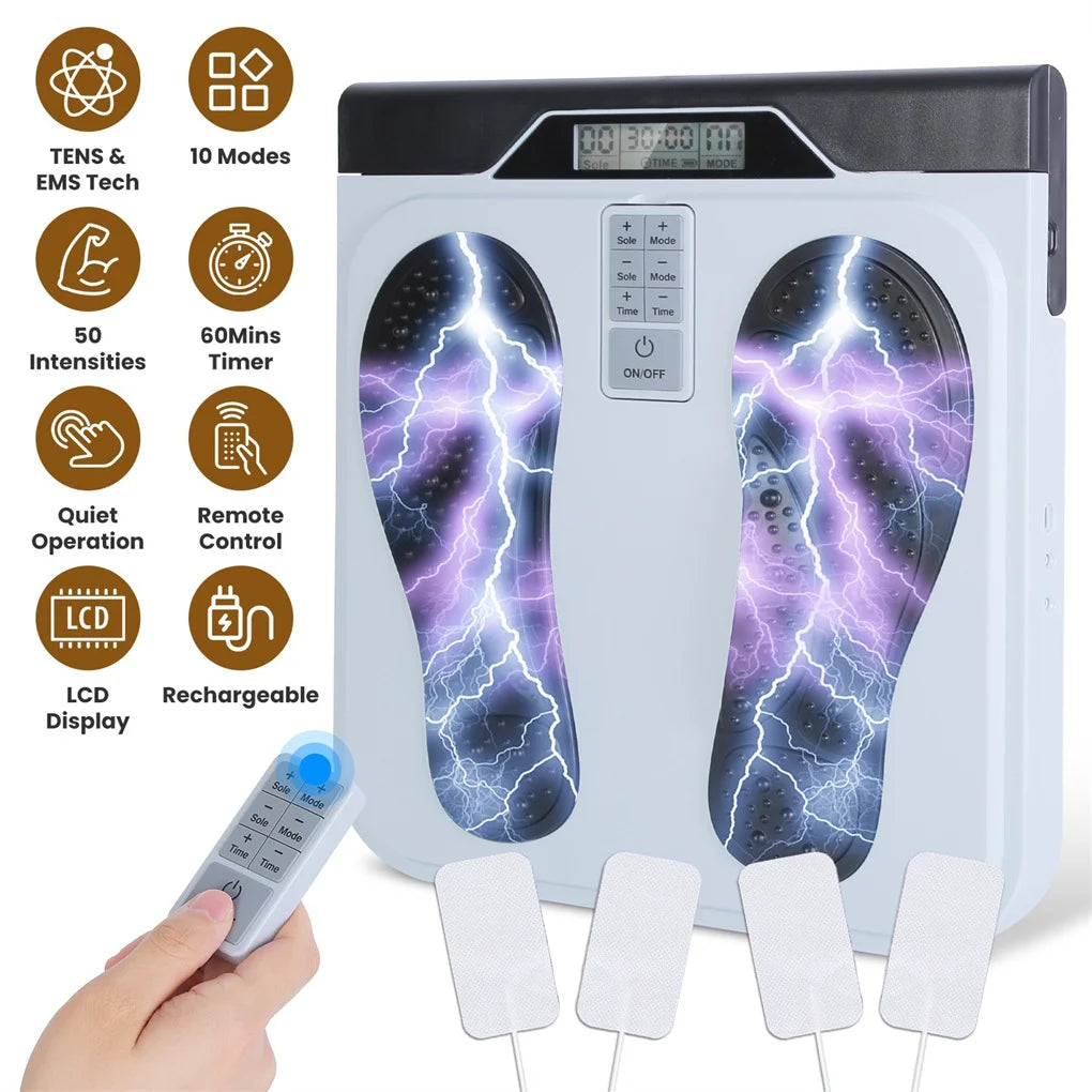 TENS & EMS Foot Massager with 10 Modes & 50 Intensity Levels - Electric Foot Stimulator for Neuropathy, Plantar Fasciitis & Pain