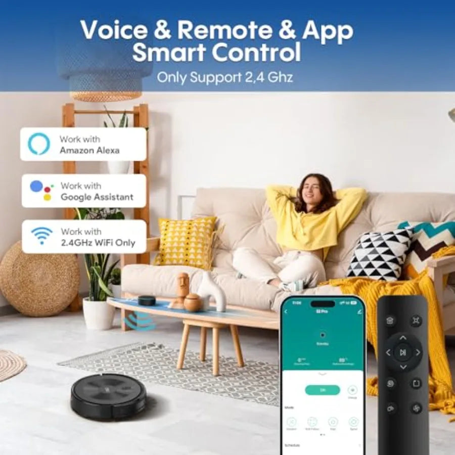 Robot Vacuum and Mop 5000Pa 3-in-1 Robotic Vacuum with Intelligent Navigation Alexa APP Control Schedule Cleaning Slim Quiet Ha