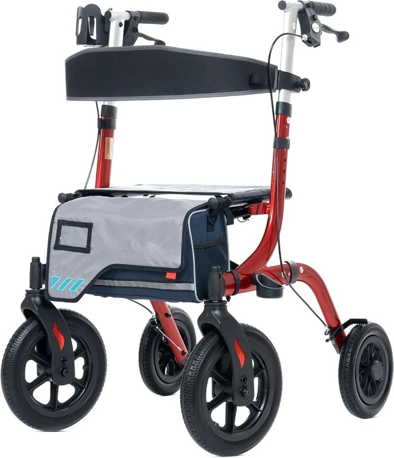 All-Terrain Rollator Walker with Seat, Outdoor Rolling Walker, 12” Non-Pneumatic Tire Front Wheels, Compact Folding Desi