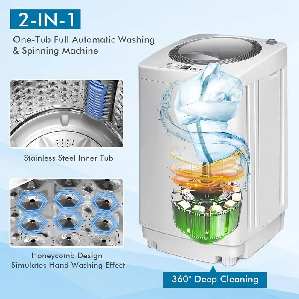 Compact 8LB Capacity Full-Auto Washer with 6 Cycles, LED Display, 3 Water Levels, Ideal for Home, Apartment, Dorm, and RVs