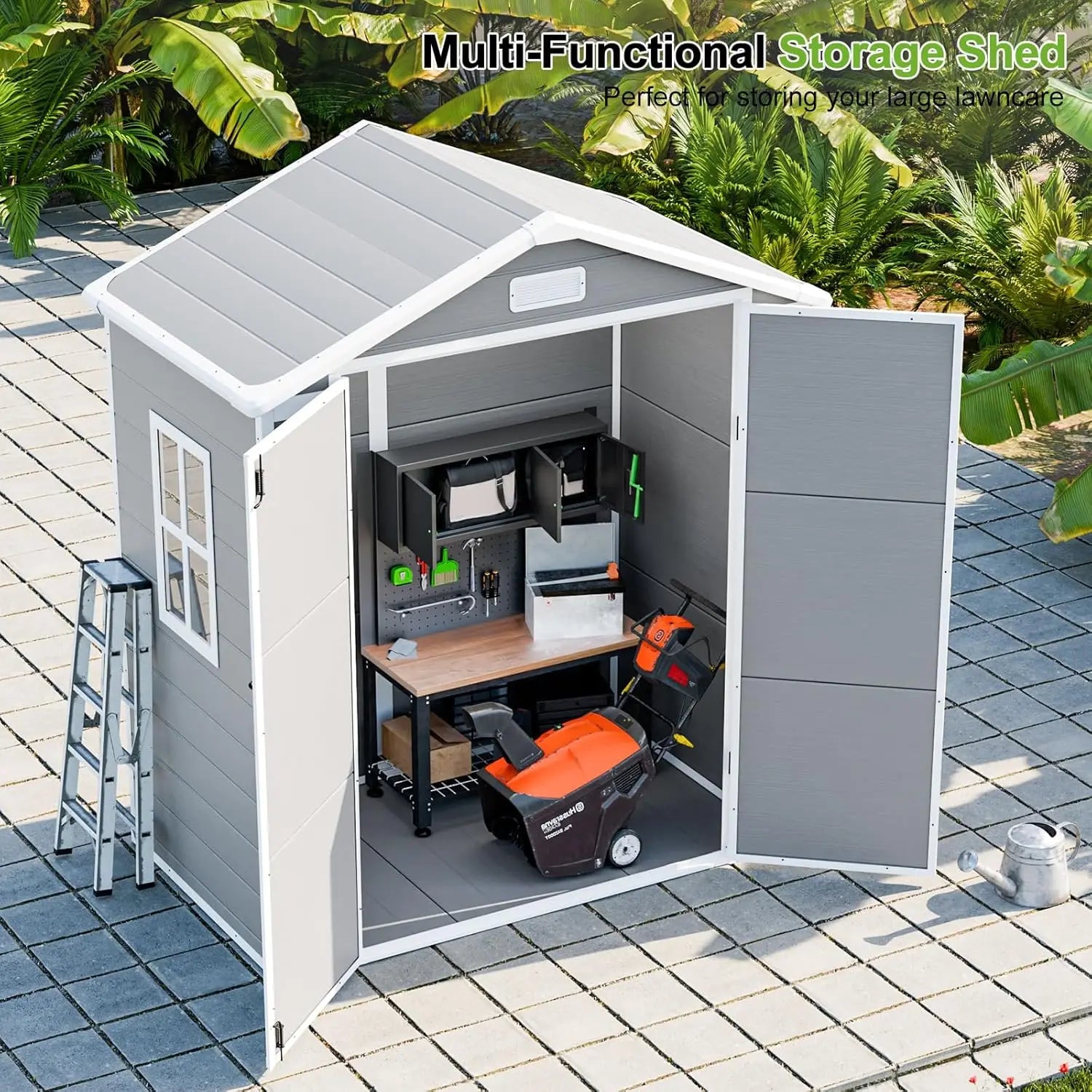 6x3 Shed Resin Outdoor Storage with Floor Included, Waterproof Lockable Small Plastic Garden Tool Shed Cabinet, Customized