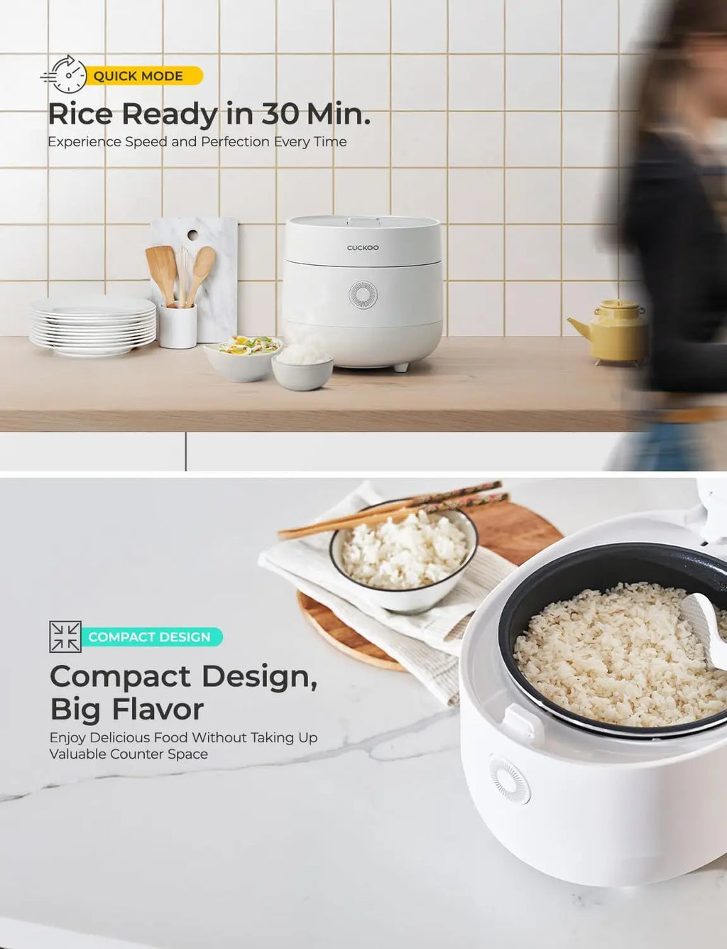 3-Cup Uncooked / 6-Cup Cooked Rice Cooker with Nonstick Pot, Fuzzy Logic, Auto Clean, Quick Mode, White