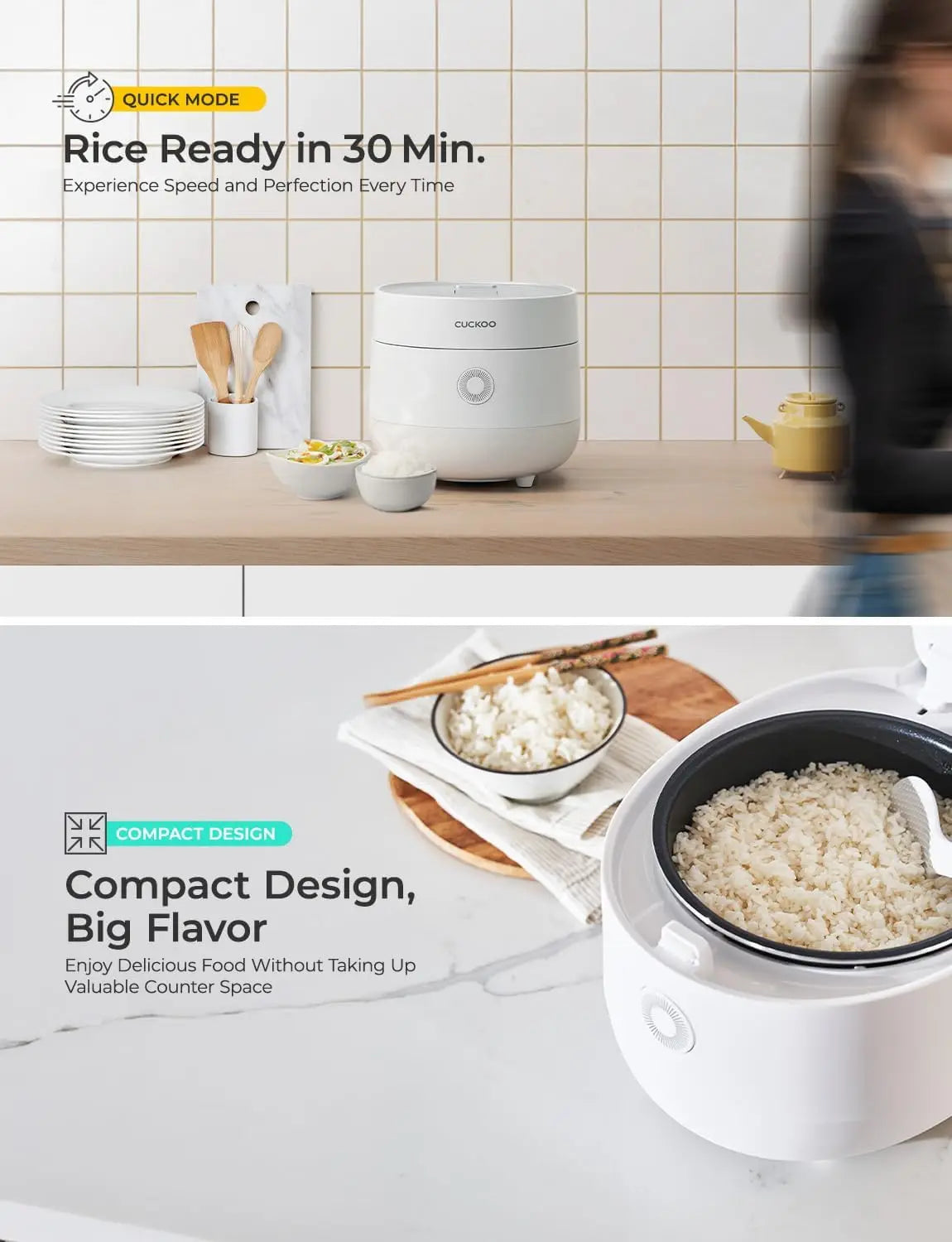 3-Cup Uncooked / 6-Cup Cooked Rice Cooker with Nonstick Pot, Fuzzy Logic, Auto Clean, Quick Mode, White