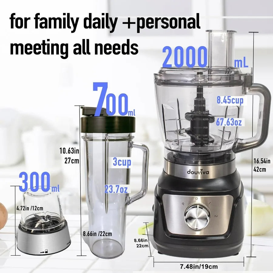 Food Processor Blender Combo 3-in-1 Countertop Blender with 8-Cup Processor Bowl Grinder 24oz To-Go Lid Cup 1000W Blenders for
