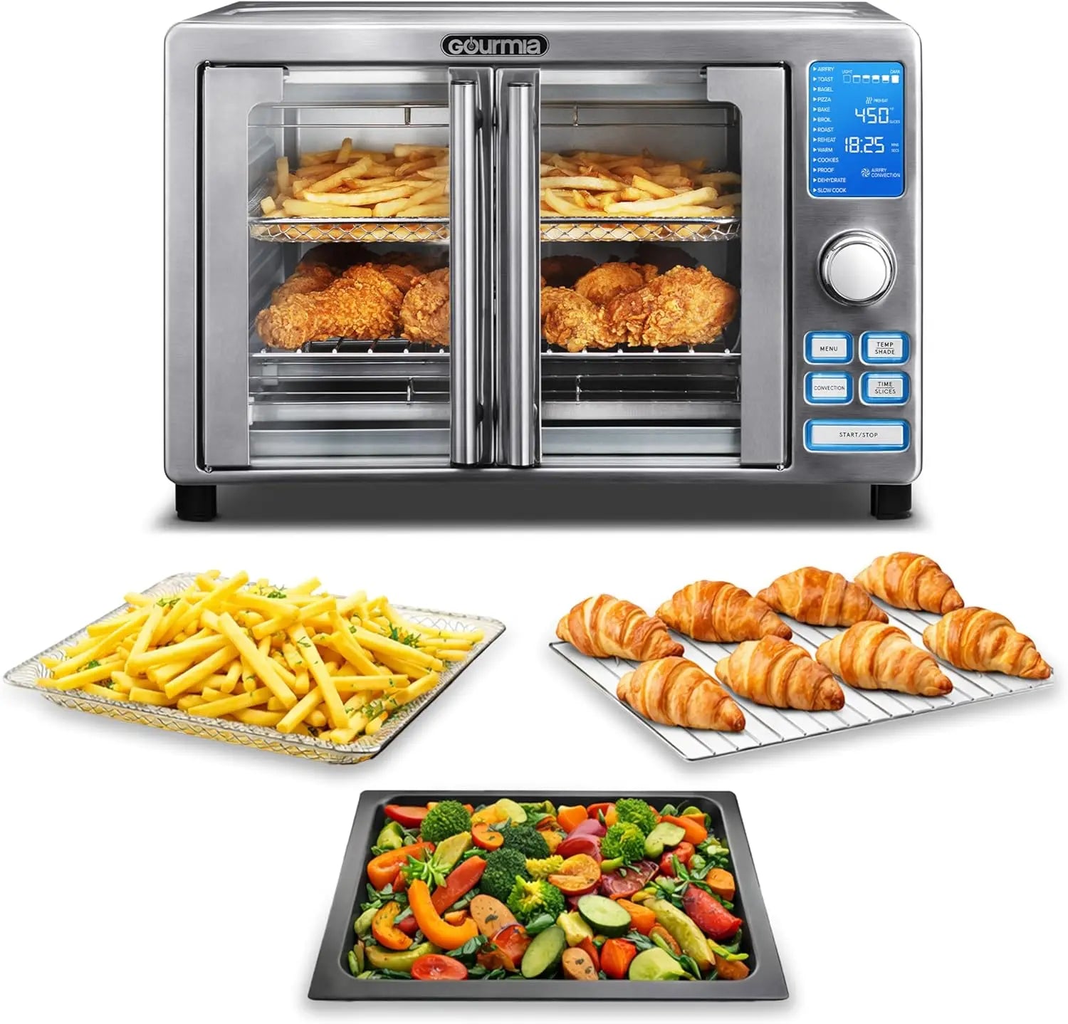 6-Slice Air Fryer Toaster Oven with 14 Presets, LED Display & French Door - Stainless Steel