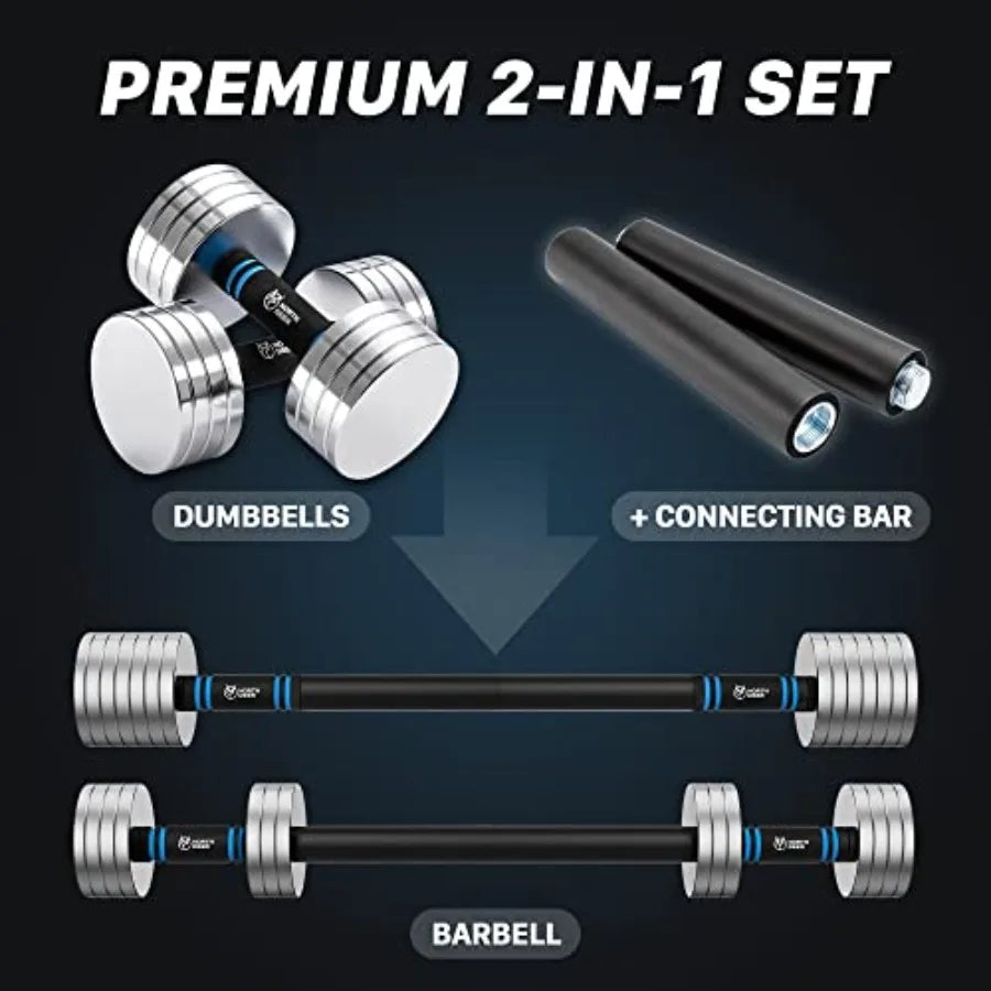 Upgraded Adjustable Steel Dumbbells 40LB 60LB 2 in 1 Dumbbell Barbell Set for Home Gym Workout Compatible with V