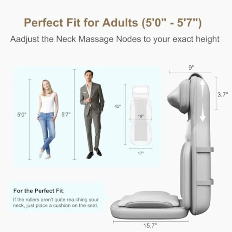 Shiatsu Neck and Back Massage Cushion with Heat - 4D Deep Tissue Kneading Full-Back Massager for Stress Relief Adjustable Inten