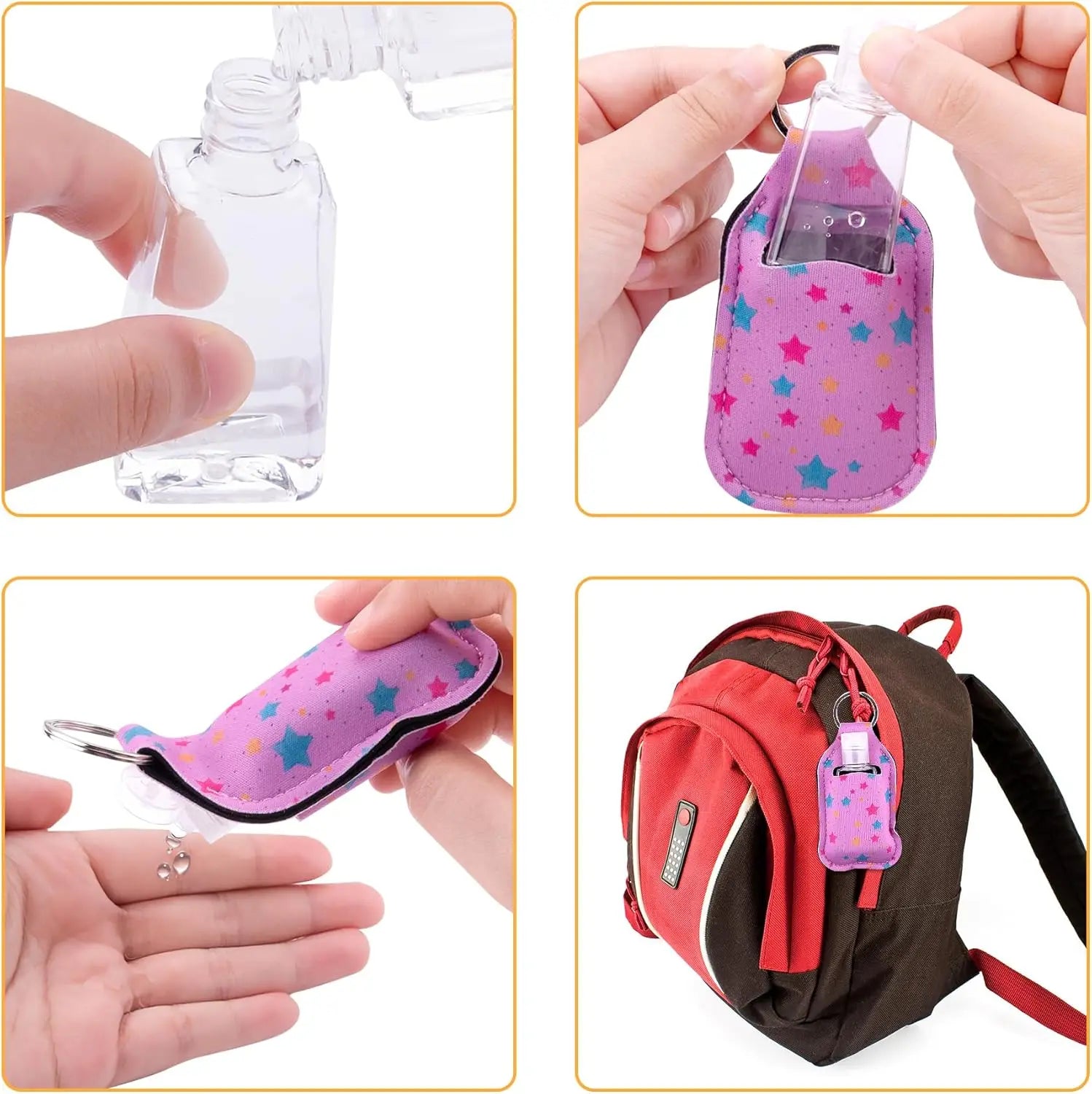 60-Piece Hand Sanitizer Holder Set with Clear Refillable Bottles for Keychain, Backpack, and Purse