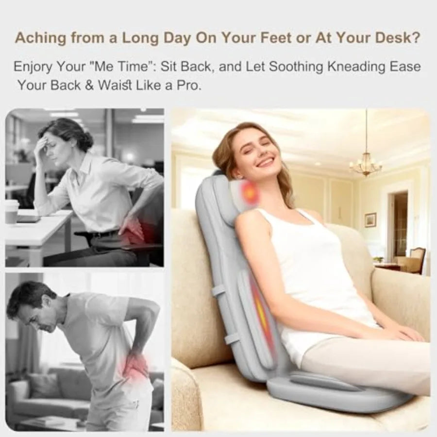 Shiatsu Neck and Back Massage Cushion with Heat - 4D Deep Tissue Kneading Full-Back Massager for Stress Relief Adjustable Inten