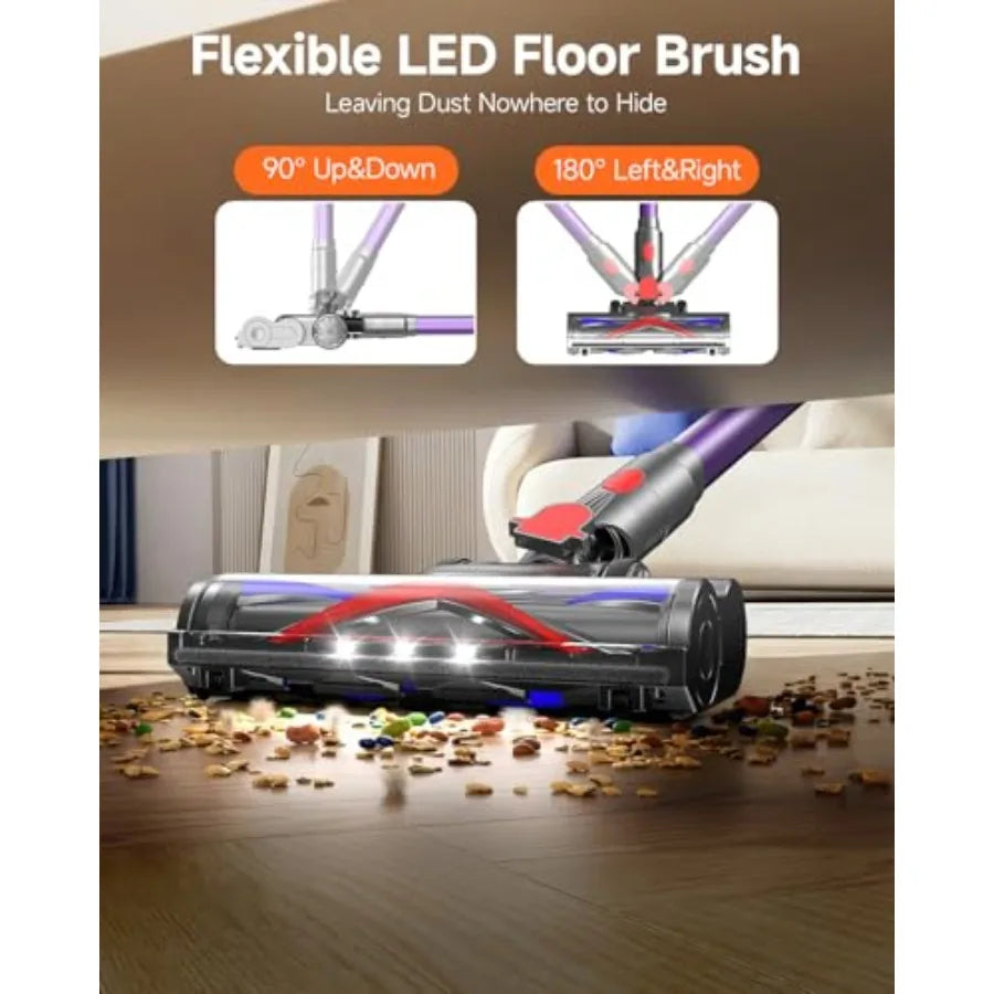 Cordless Vacuum Cleaner Powerful Stick Vacuum with 70Mins Runtime and Touch Screen Self-Standing Anti-Tangle Vacuum Cleaners fo