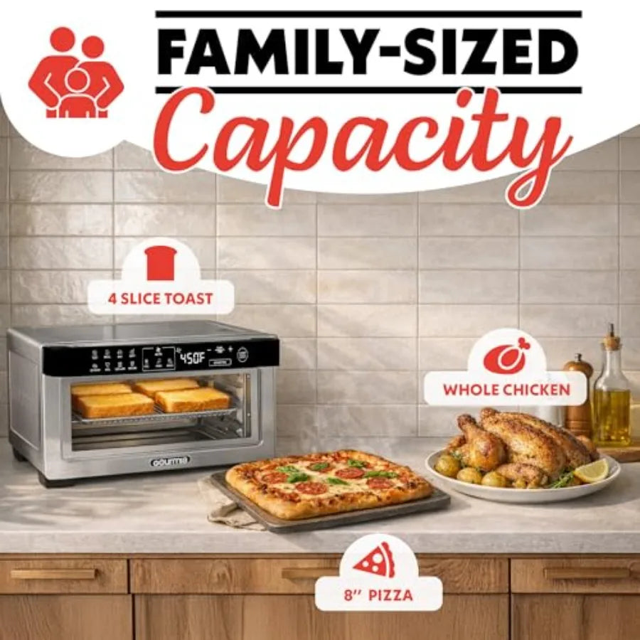 Digital Air Fryer Toaster Oven with Convection Mode 4 Slice Capacity 3 Rack Positions 12 Presets Toast Bagel Bake Roast Broil D