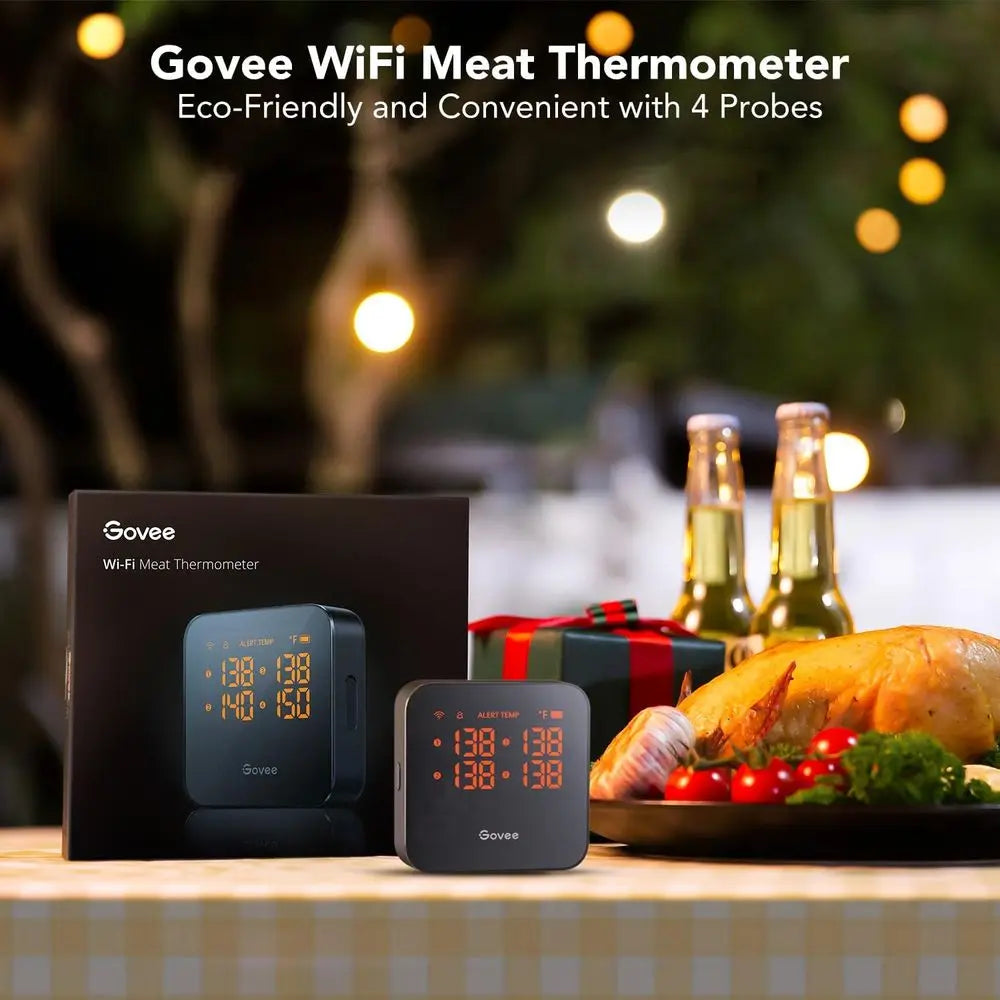 4 Probe Wireless Meat Thermometer with Range App Notification Alert, Digital Rechargeable Bluetooth Food Thermometer for Smoker