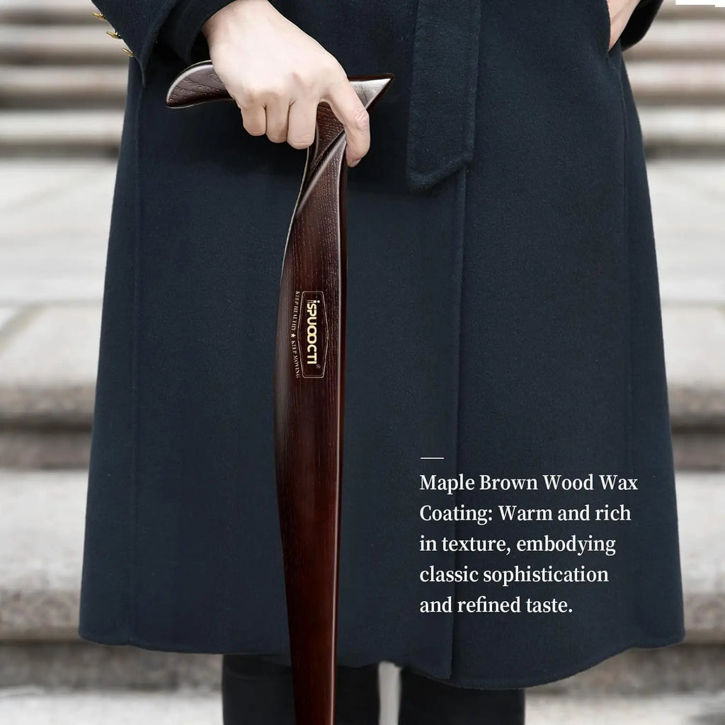 Natural Solid Wood Walking Cane with Rubber Tips and Travel Bag - Ergonomic Unisex Cane for Seniors