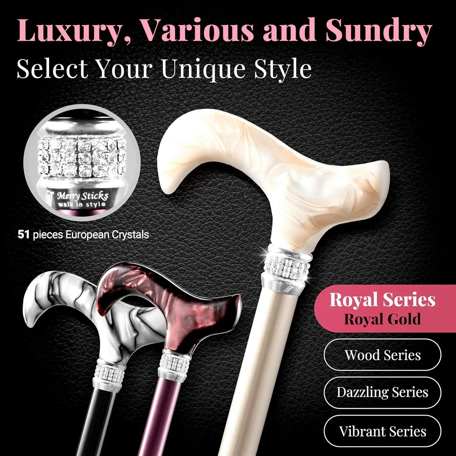 Lightweight Foldable Walking Canes for Women and Men, Adjustable & Collapsible with Bag and Reflective Holder